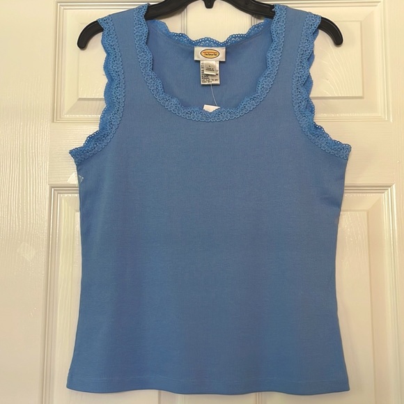 TALBOTS 100% COTTON TANK TOP/ CAMI WITH LACE DECORATIVE NECKLINE AND SLEEVE - Picture 8 of 9